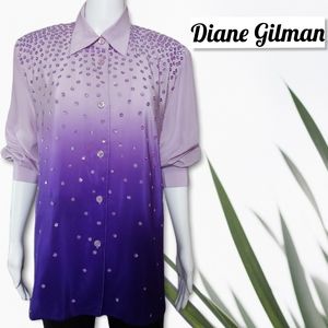 Diane Gilman Long Sleeves Silk Purple Collared Top size L